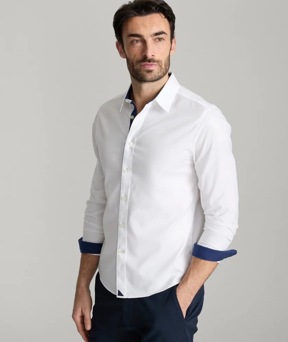 UNTUCKit Las Cases Special White Navy Wrinkle Free Cotton Shirt Men's Medium